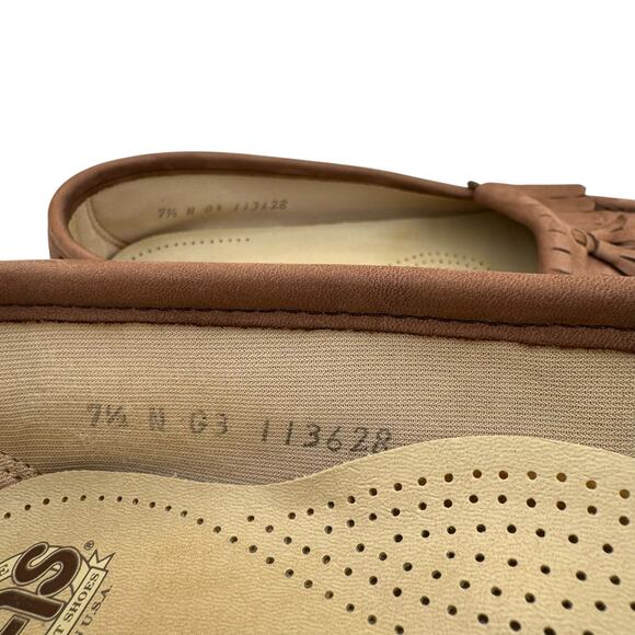 SAS Softie Kiltie NARROW Brown Suede Leather Slip On Tassel Penny Loafers - Picture 9 of 10